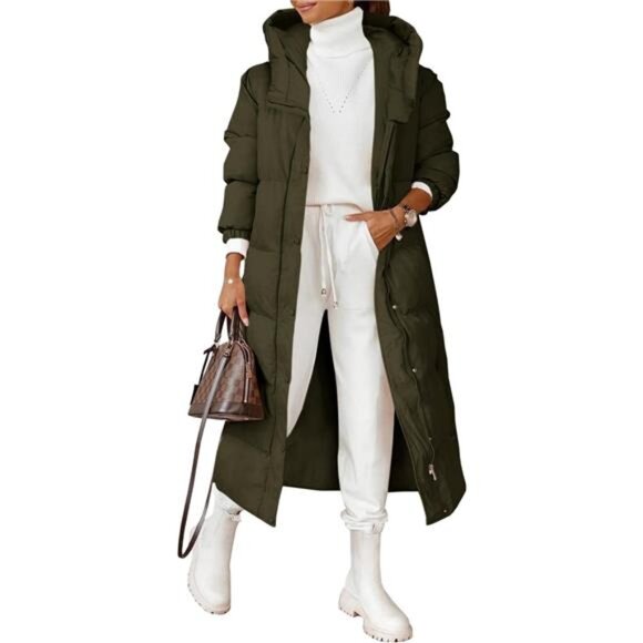 Jackets & Blazers - Women's Long Quilted Coat Winter Hooded Button Down Puffer Padded Jacket